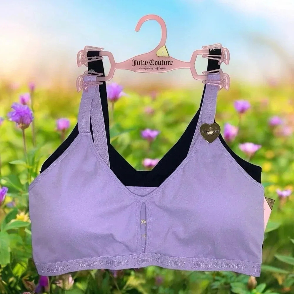 Juicy Couture Sport Bralette Purple & Black Sport Bra Set size Large - Picture 2 of 7